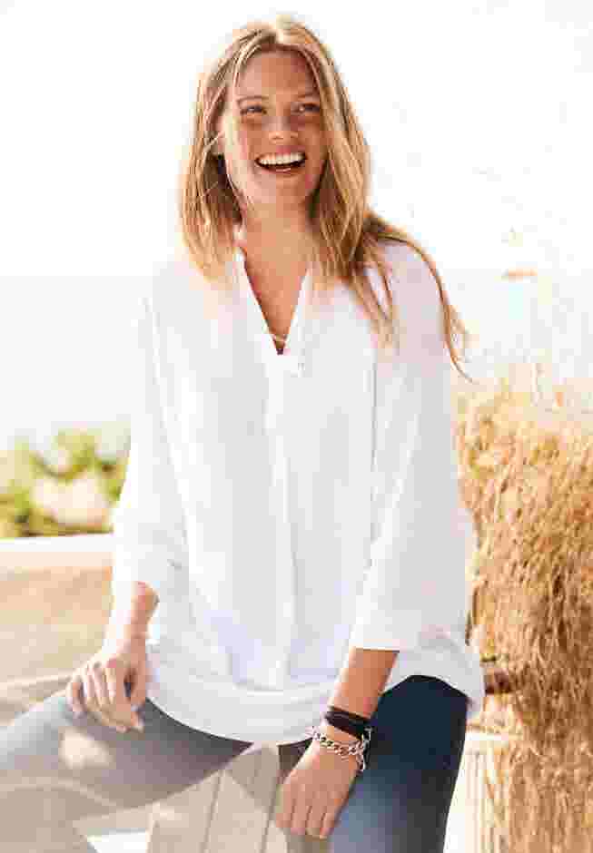 Rayon 7-Day Three-Quarter Sleeve Tab-Front Tunic image number 5