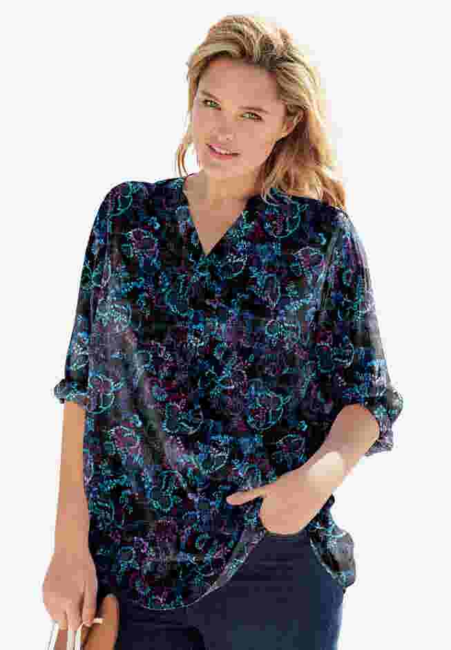 Rayon 7-Day Three-Quarter Sleeve Tab-Front Tunic image number 6
