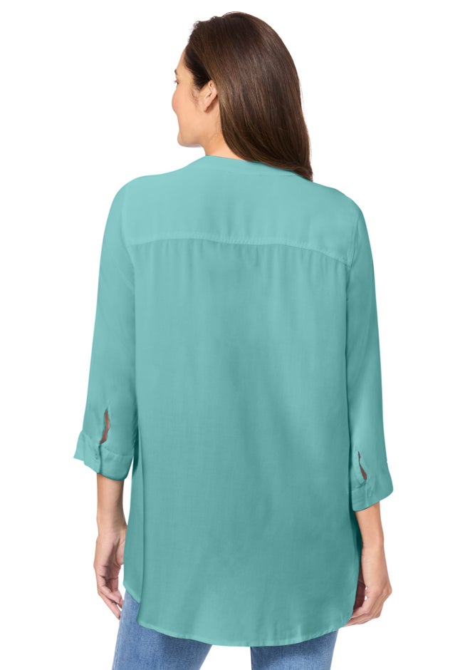Rayon Three-Quarter Sleeve Effortless Tab-front Blouse image number 1