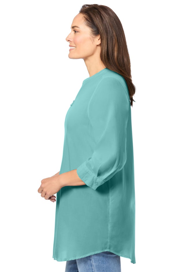 Rayon Three-Quarter Sleeve Effortless Tab-front Blouse image number 2