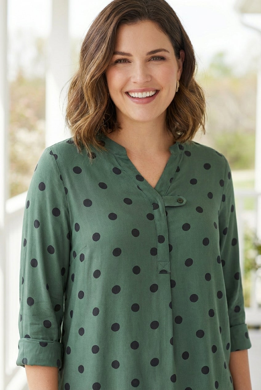Rayon Three-Quarter Sleeve Effortless Tab-front Blouse image number 1