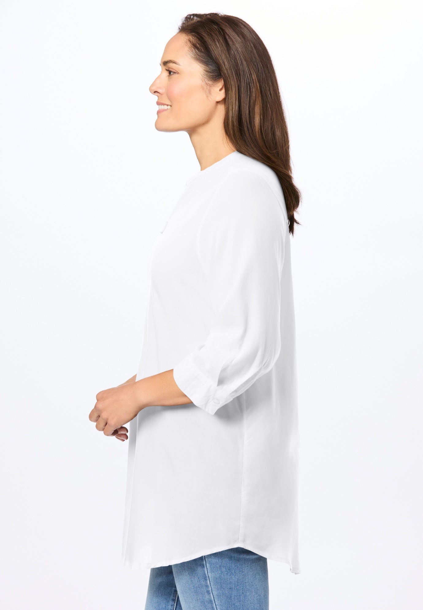 Rayon 7-Day Three-Quarter Sleeve Tab-Front Tunic image number 2