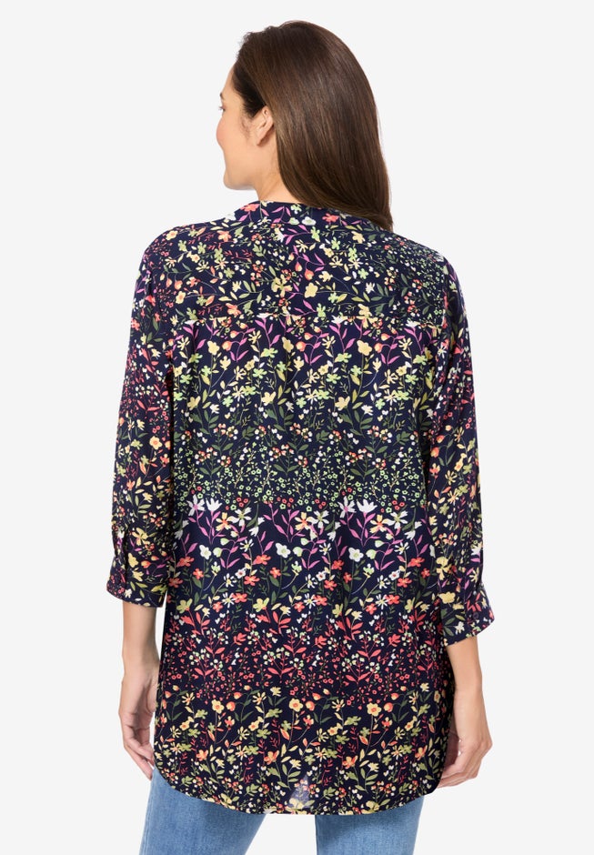 Rayon 7-Day Three-Quarter Sleeve Tab-Front Tunic image number 1