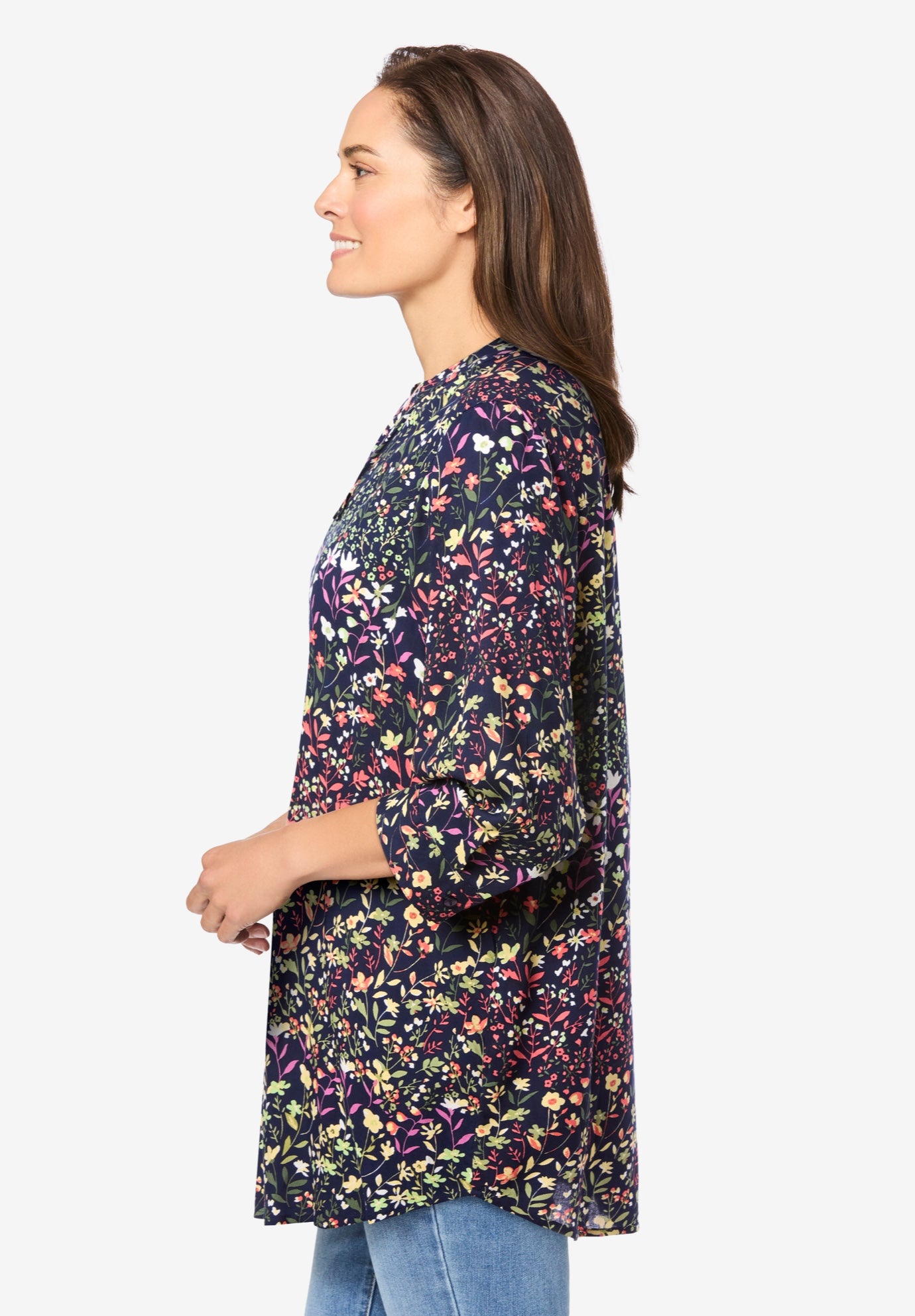 Rayon 7-Day Three-Quarter Sleeve Tab-Front Tunic image number 2