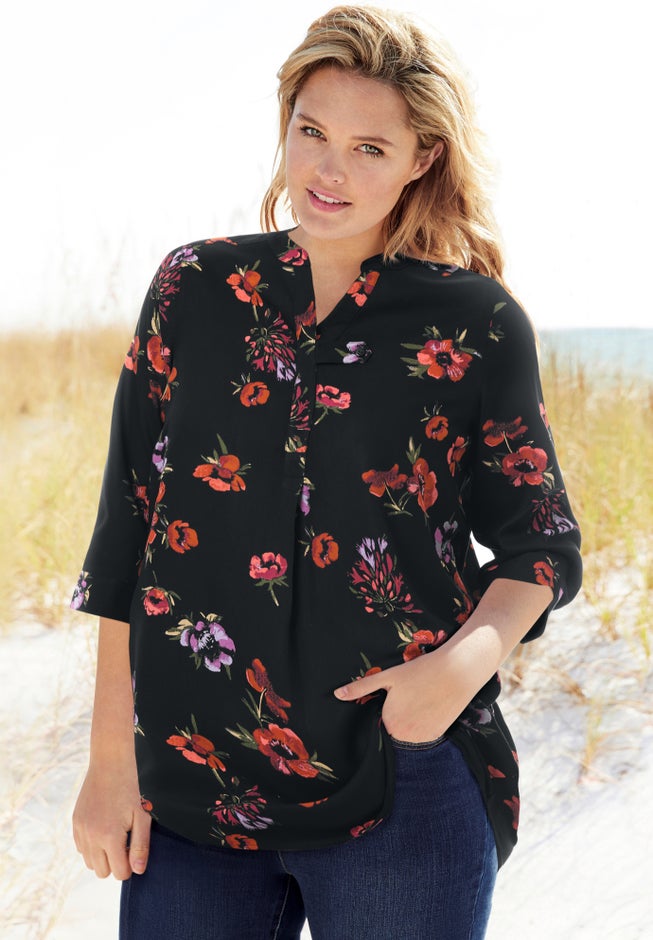 Rayon 7-Day Three-Quarter Sleeve Tab-Front Tunic image number 0