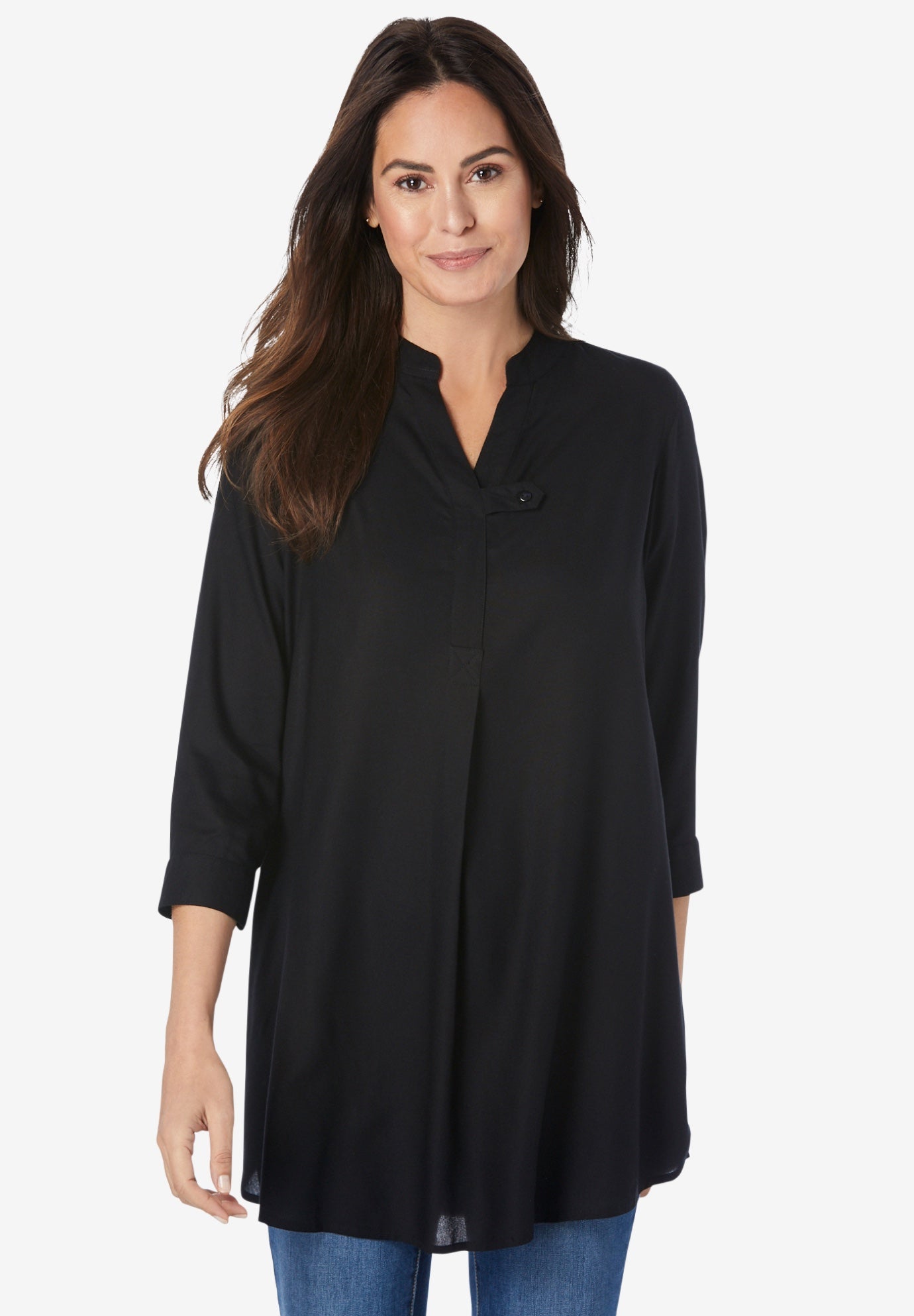 Rayon 7-Day Three-Quarter Sleeve Tab-Front Tunic image number 0