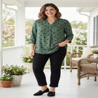 Rayon Three-Quarter Sleeve Effortless Tab-front Blouse image number null