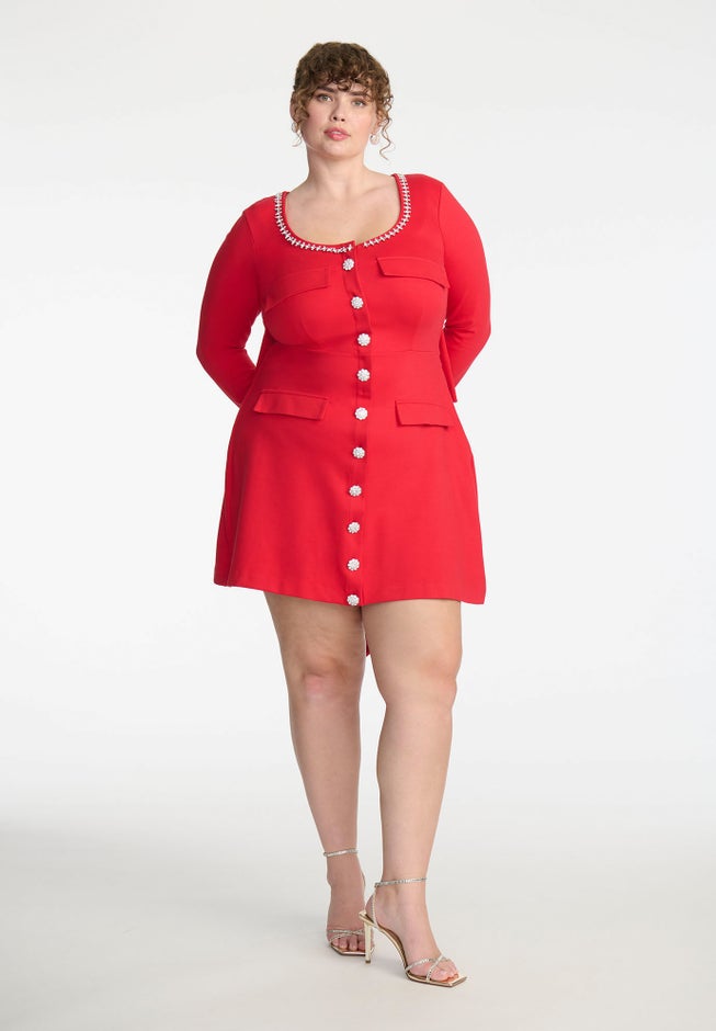 ELOQUII x kate spade new york Dramatic Bow Rhinestone Mini Dress image number null