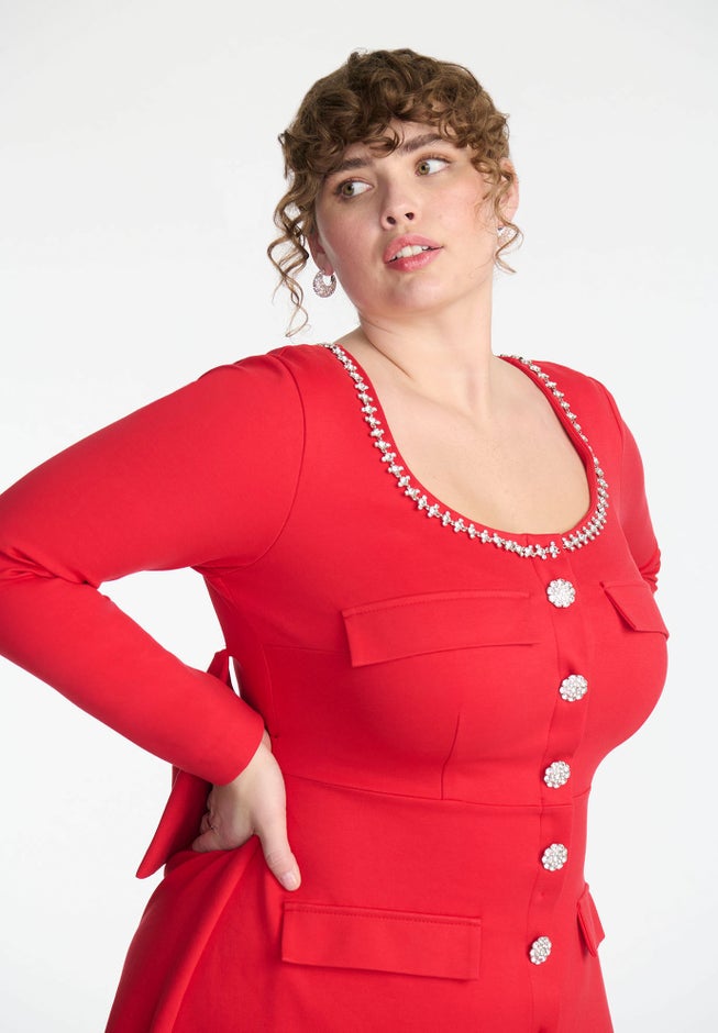 ELOQUII x kate spade new york Dramatic Bow Rhinestone Mini Dress image number null