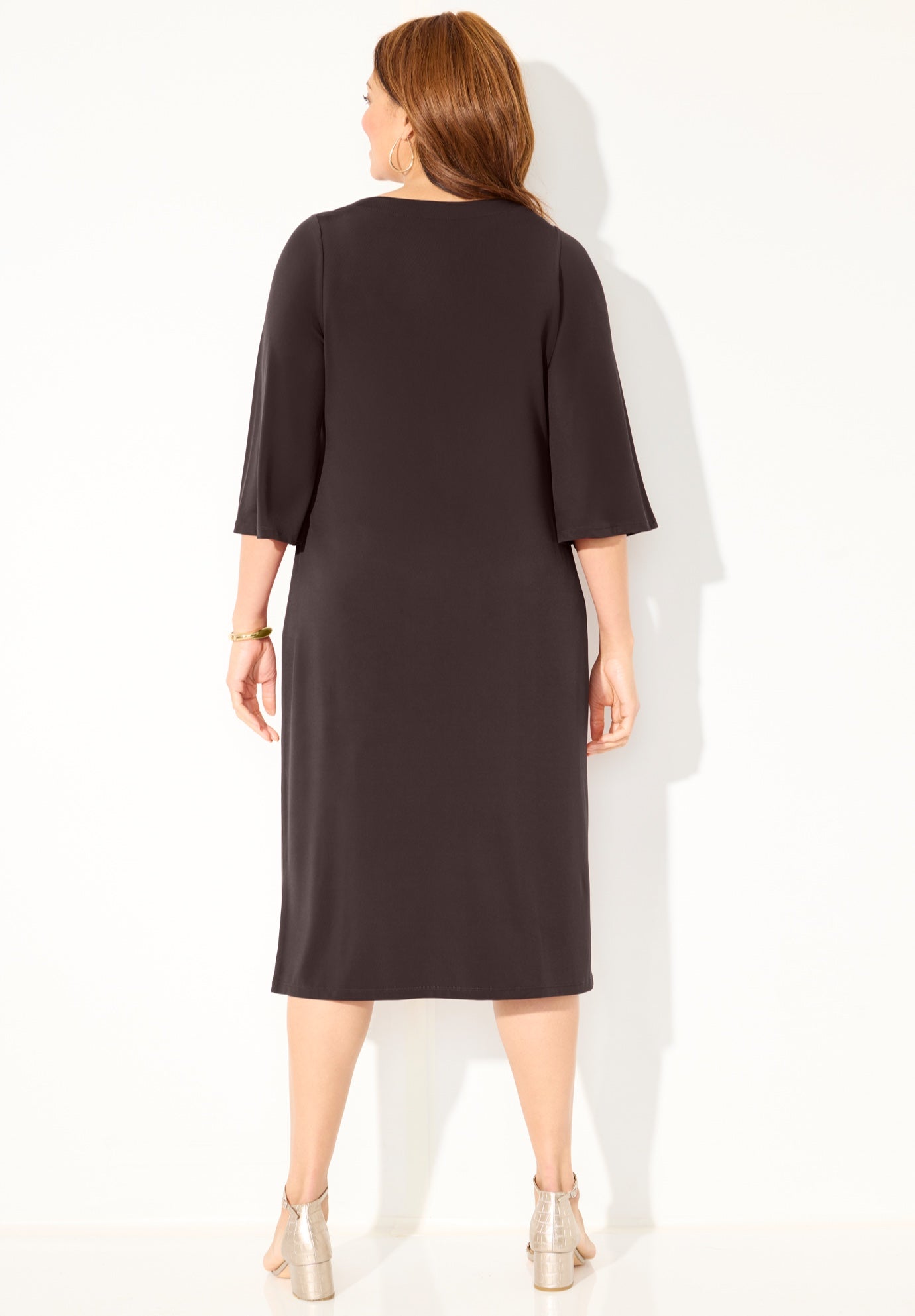 Bell-Sleeve Lace-Up Shift Dress image number 2