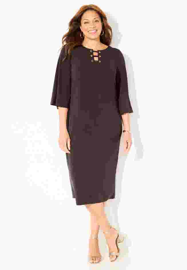 Bell-Sleeve Lace-Up Shift Dress image number 1