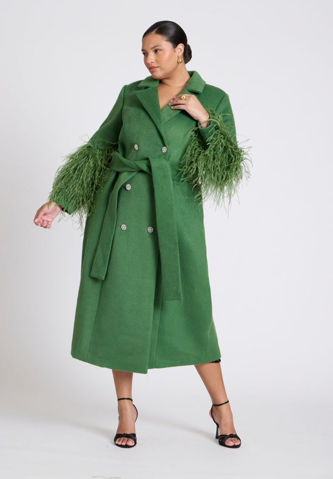 ELOQUII x kate spade new york Feather Sleeve Wool Coat image number null