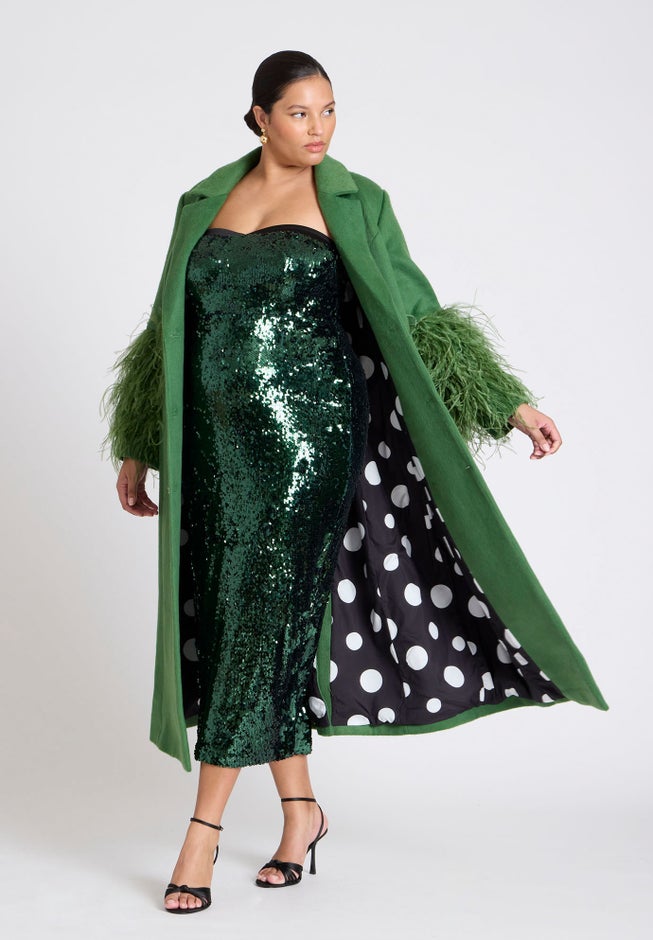 ELOQUII x kate spade new york Feather Sleeve Wool Coat image number null