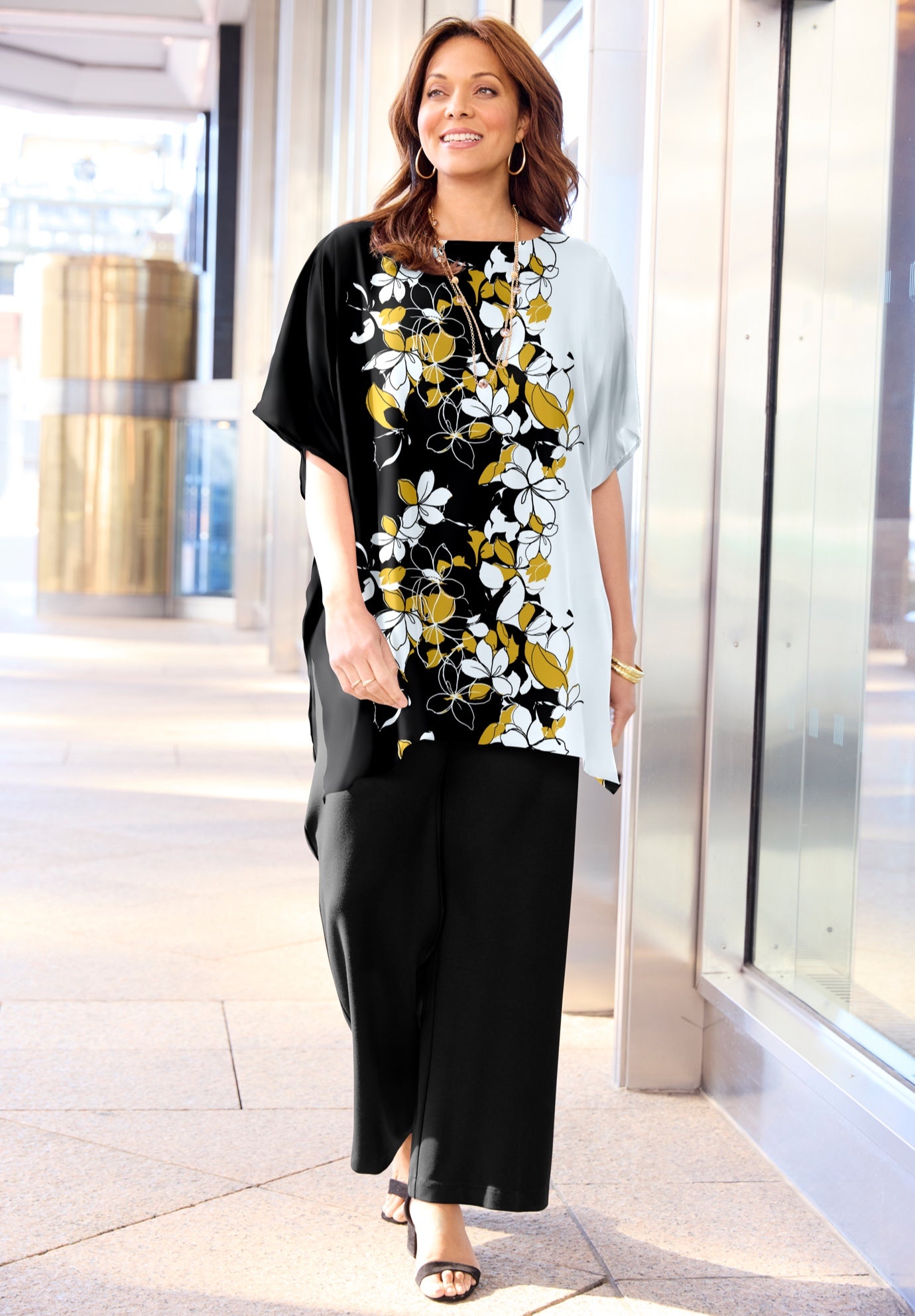 Printed Boatneck Poncho image number 0