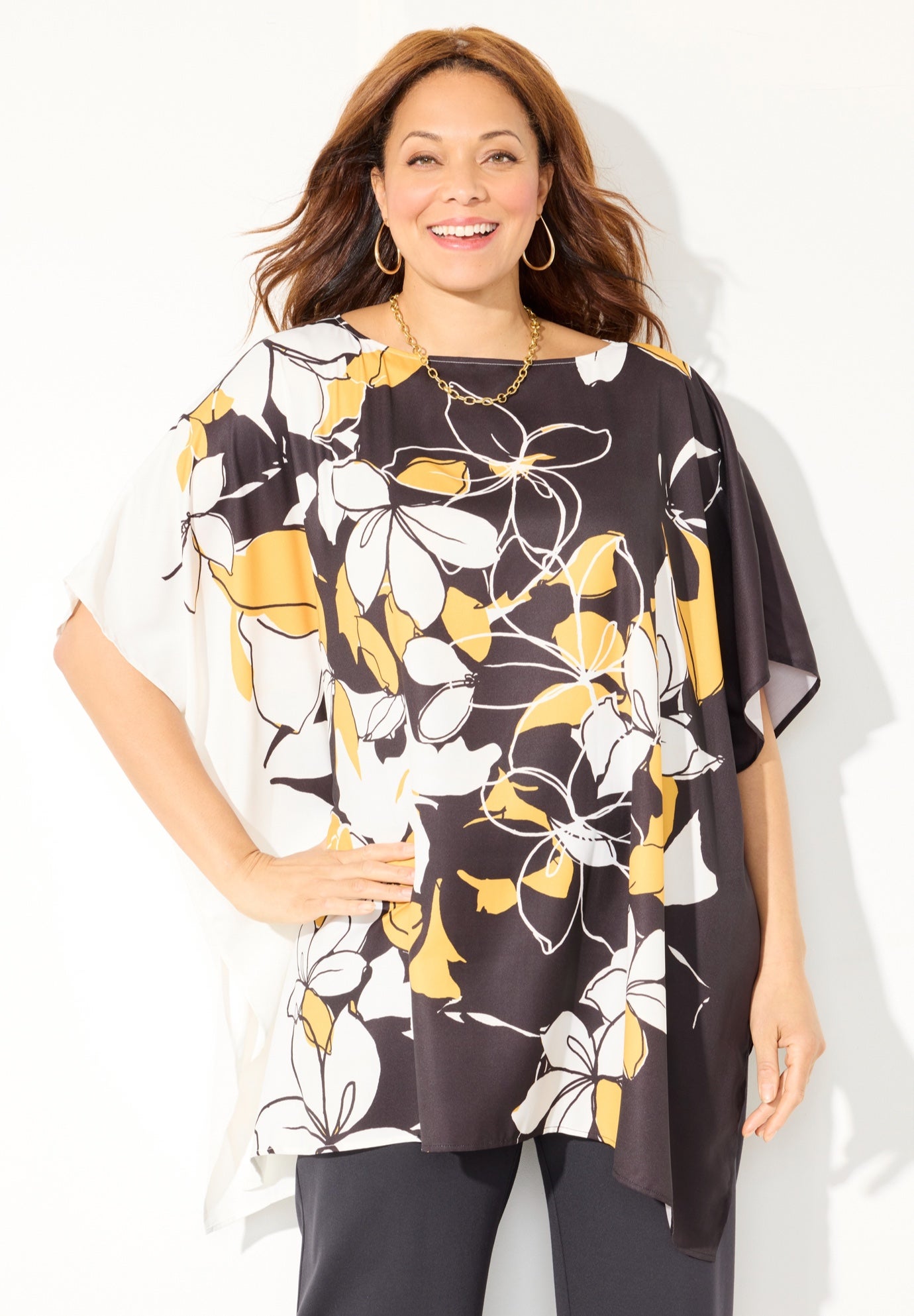 Printed Boatneck Poncho image number 1