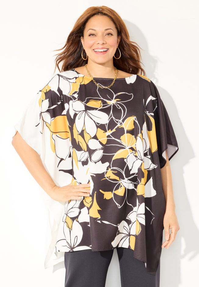 Printed Boatneck Poncho image number 1