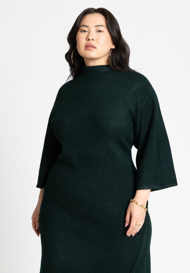 Funnel Neck Wide Sleeve Midi Dress image number 2