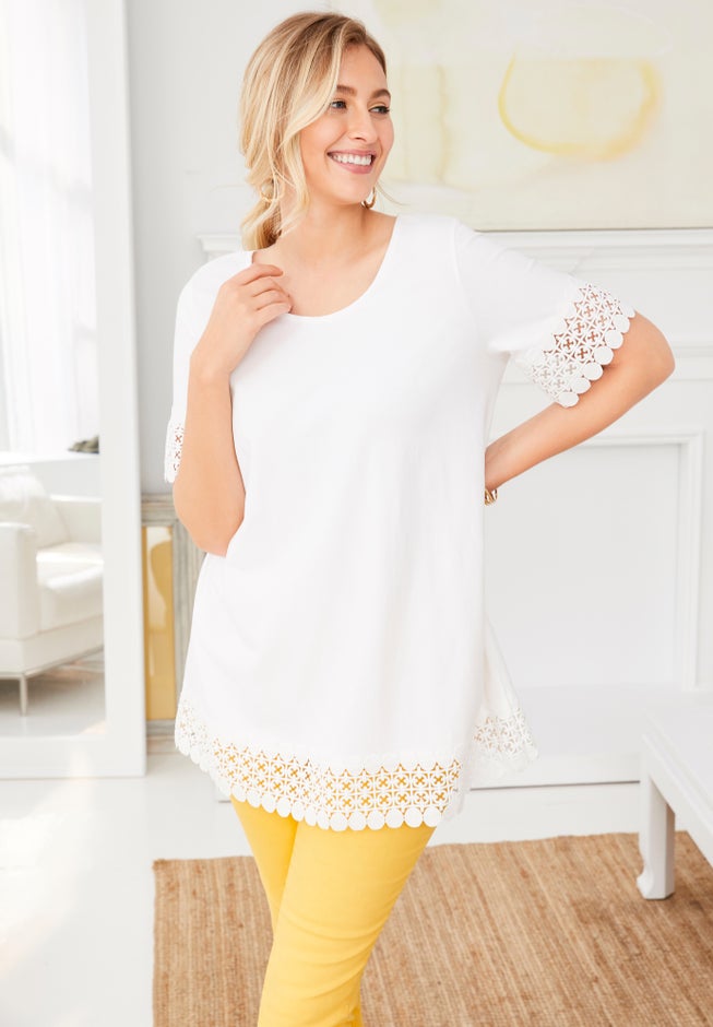 Stretch Cotton Crochet Trim Tunic image number null