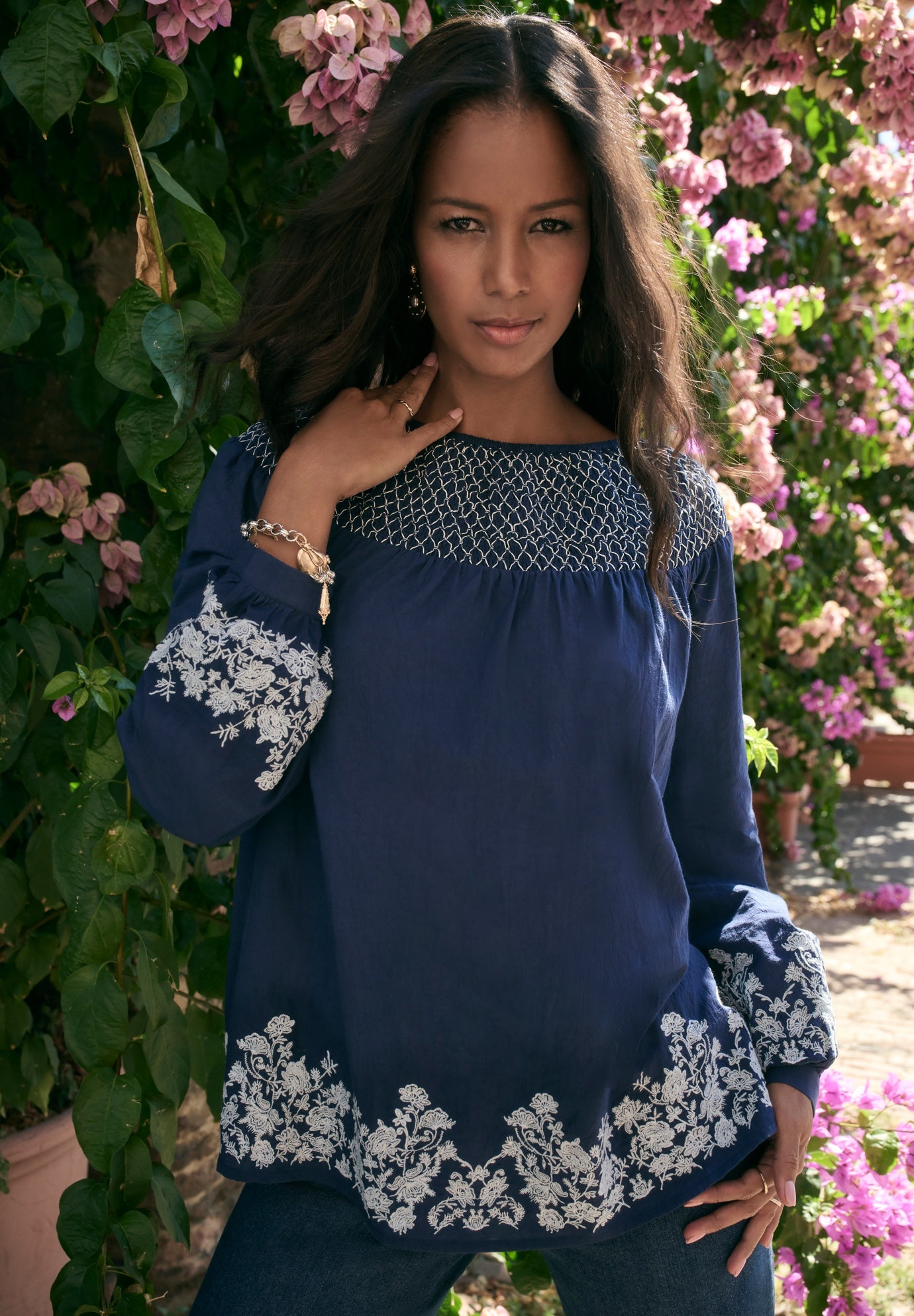 Embroidered Smocked Blouse image number 0