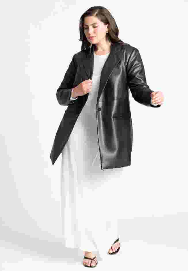 Sleek Faux Leather Blazer image number 4
