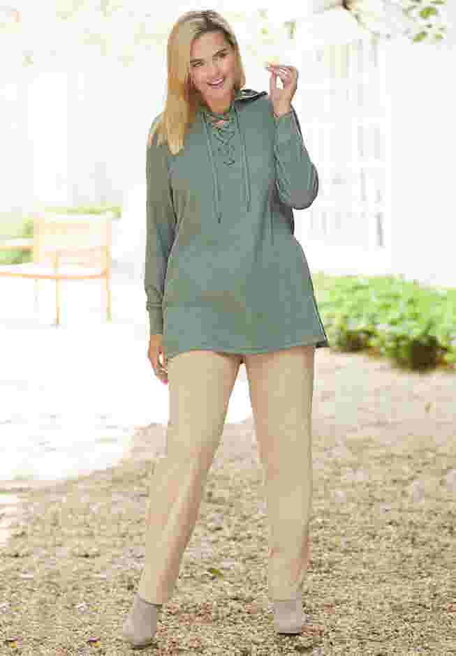 Waffle-Thermal Lace-Up Hoodie image number 3