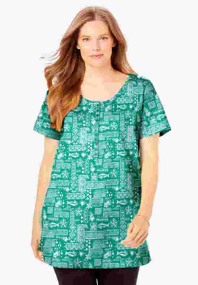 Perfect Short-Sleeve Scoop-Neck Henley Tunic image number 0