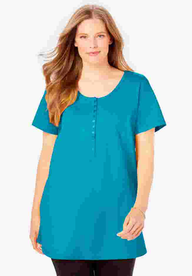 Perfect Short-Sleeve Scoop-Neck Henley Tunic image number 0