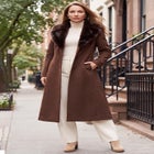 Long Wool-Blend Coat with Faux Fur Collar image number 0