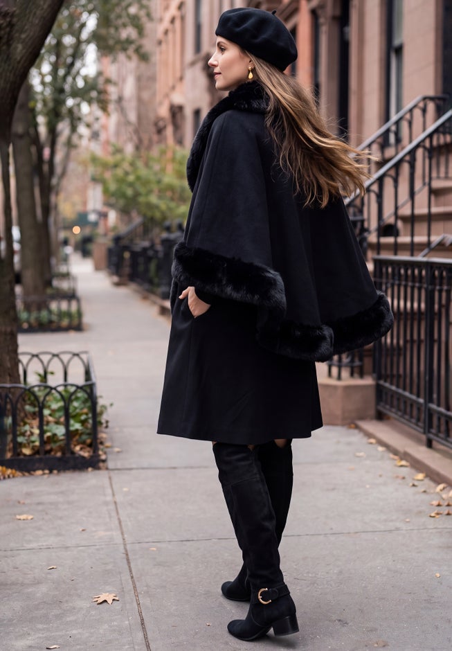 Faux Fur Trim Wool Cape image number 2