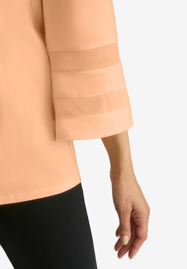 Stretch Knit Mesh Inset Sleeve Tunic image number 3