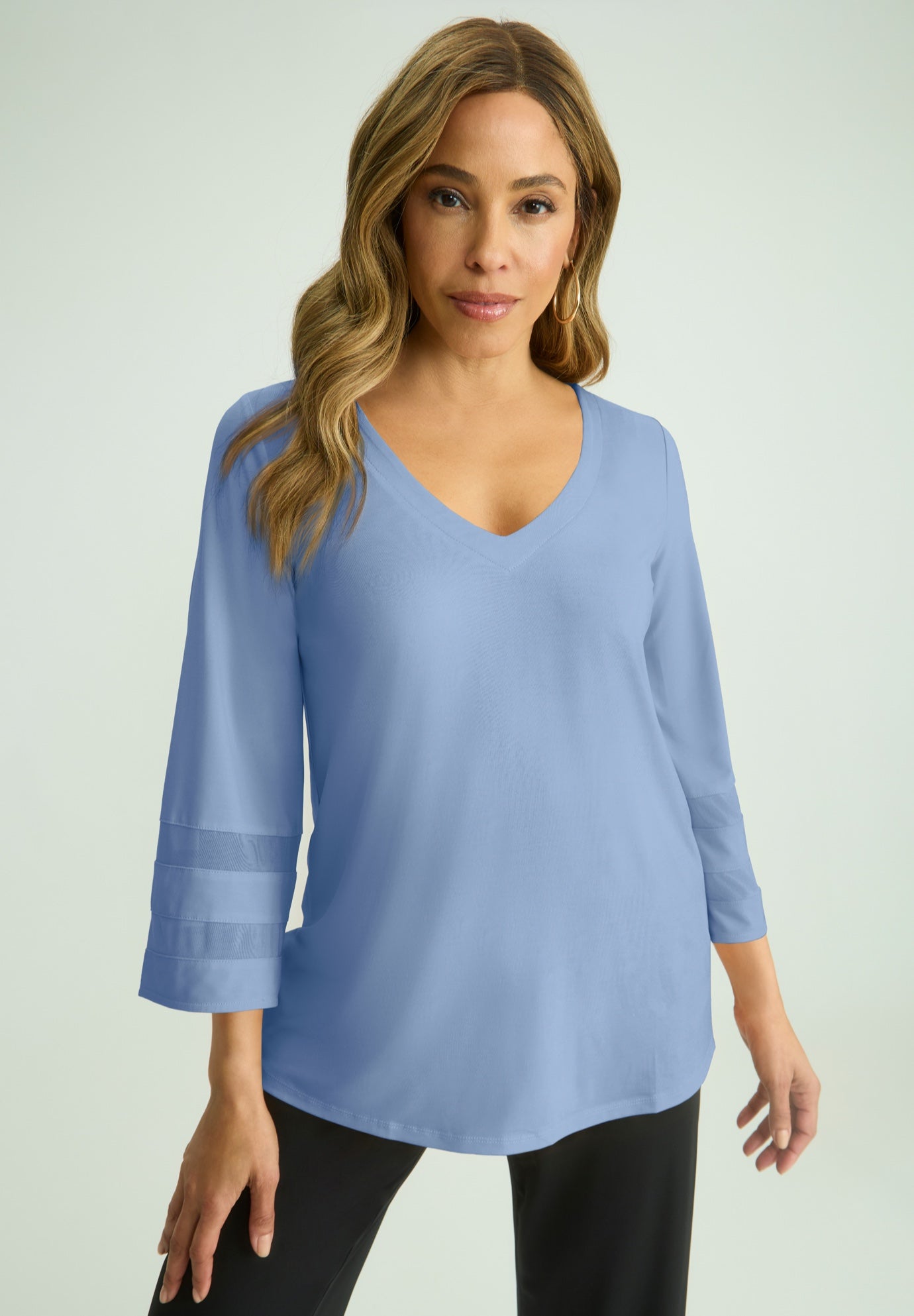 Stretch Knit Mesh Inset Sleeve Tunic image number 0