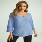 Stretch Knit Mesh Inset Sleeve Tunic image number null