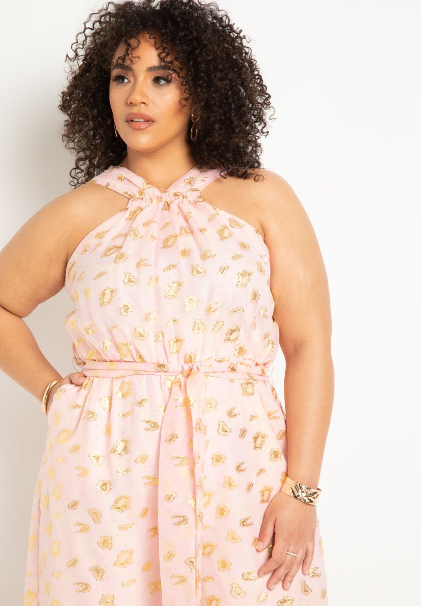 Halter Clipped Jacquard Jumpsuit image number 1