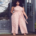 Halter Clipped Jacquard Jumpsuit image number null