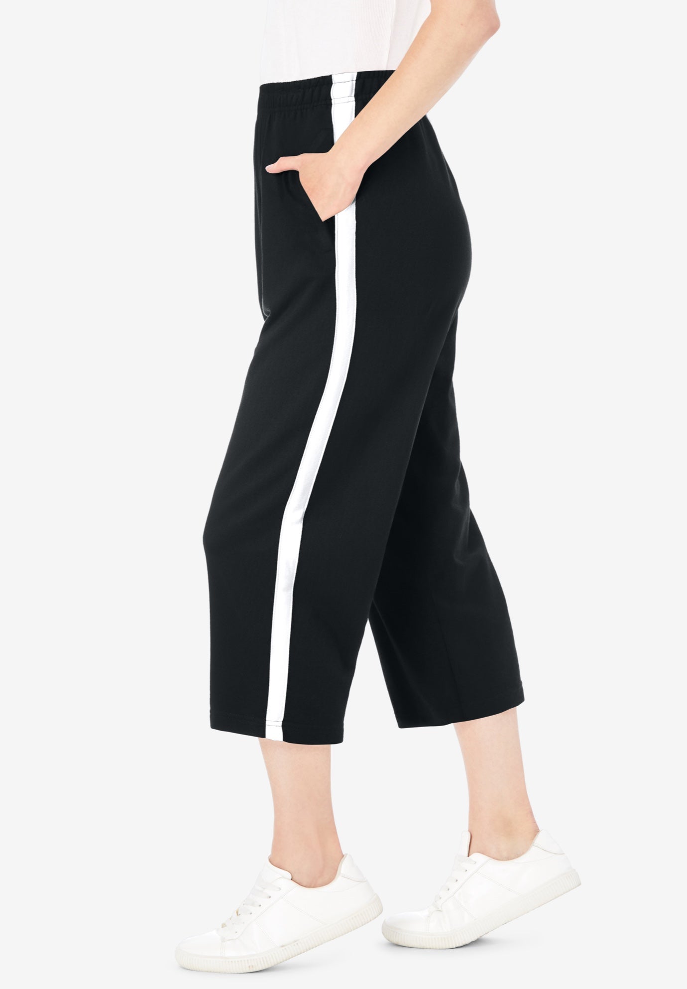 Side-Stripe Cotton French Terry Capri image number 2