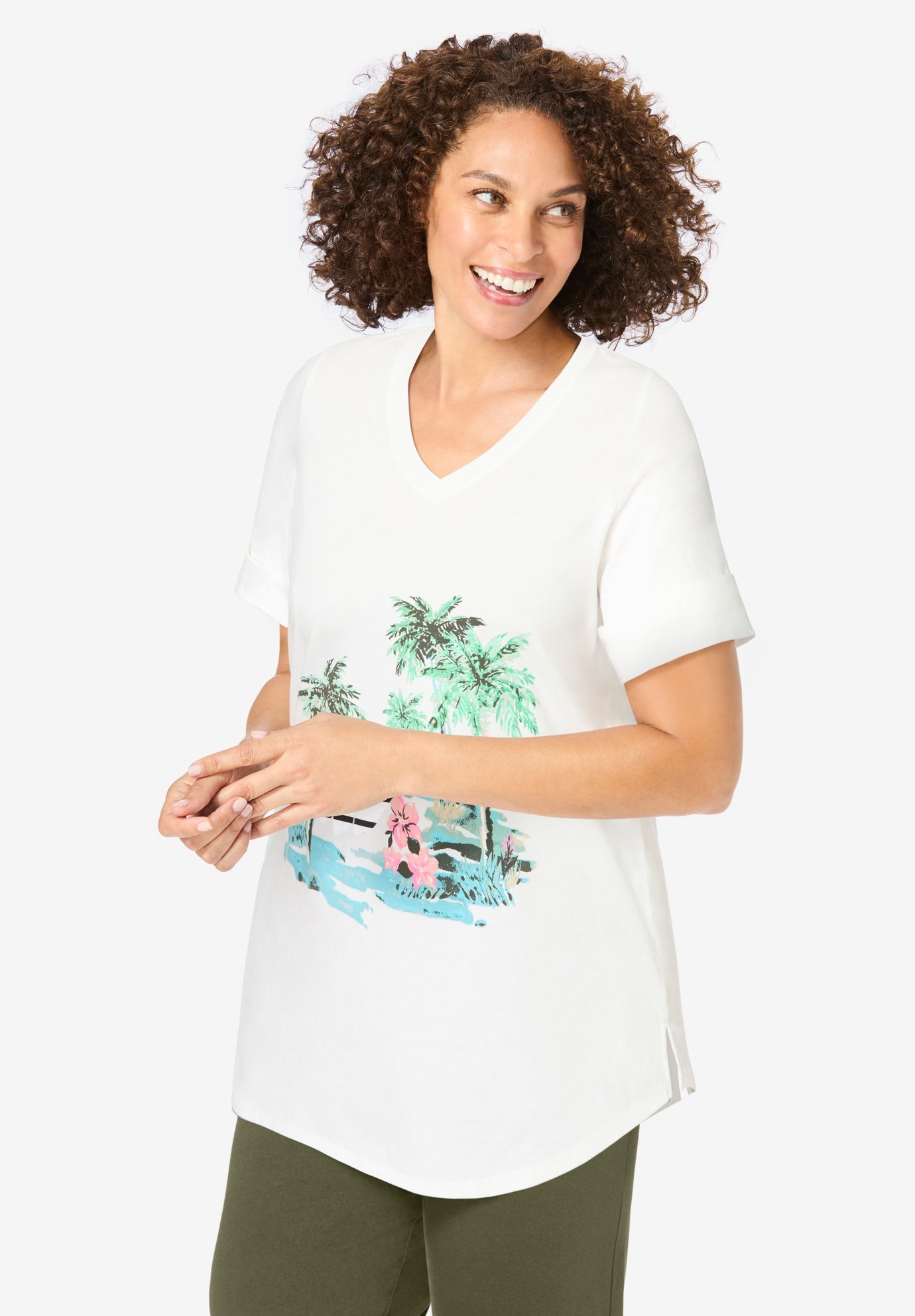 Two-Piece V-Neck Tunic & Capri Set image number 3