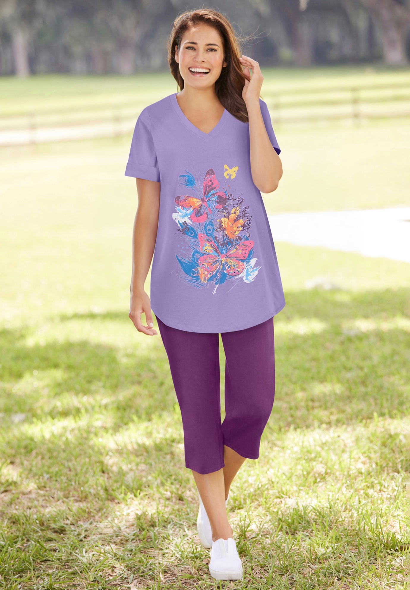Two-Piece V-Neck Tunic & Capri Set image number 0