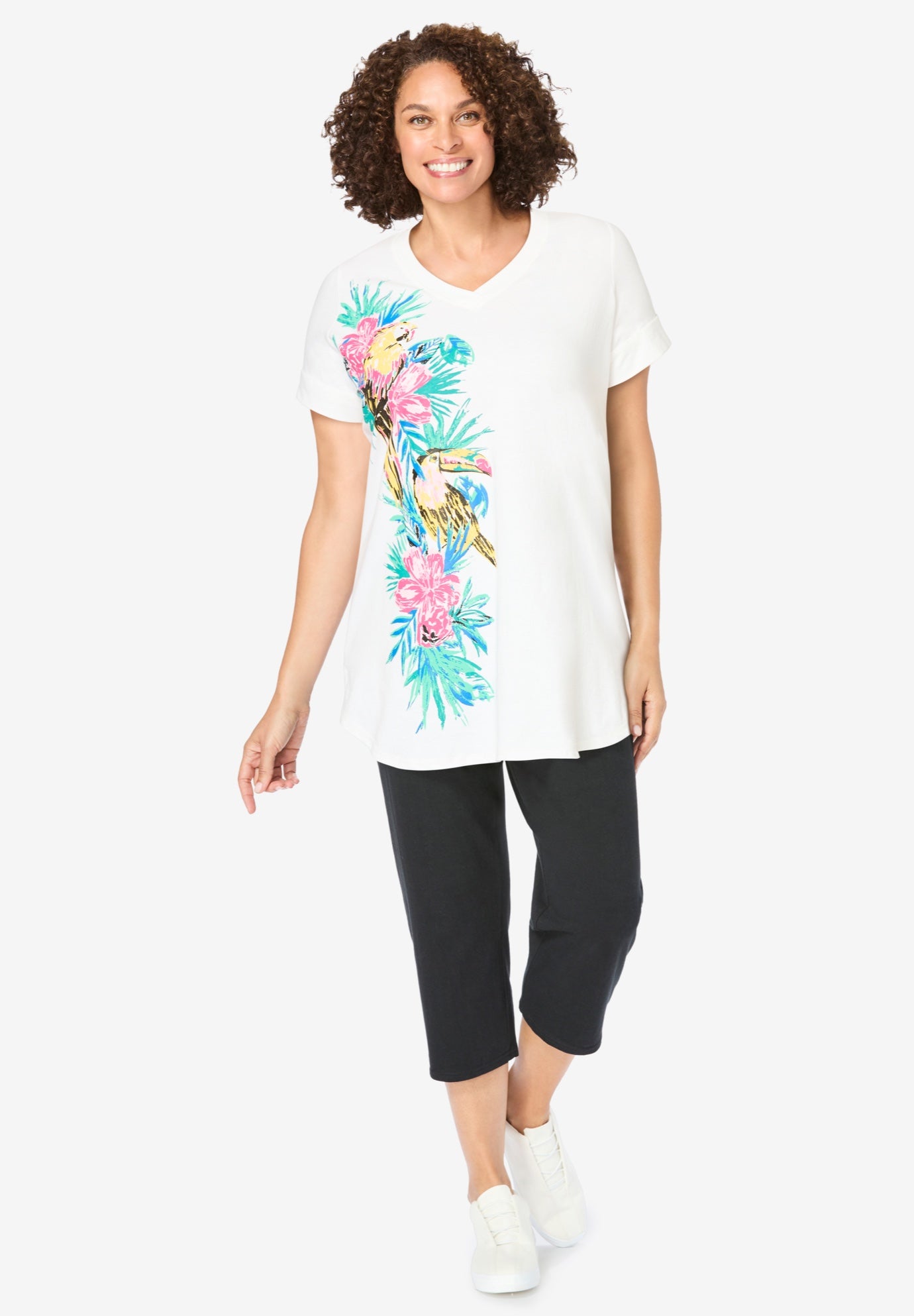 Two-Piece V-Neck Tunic & Capri Set image number 0