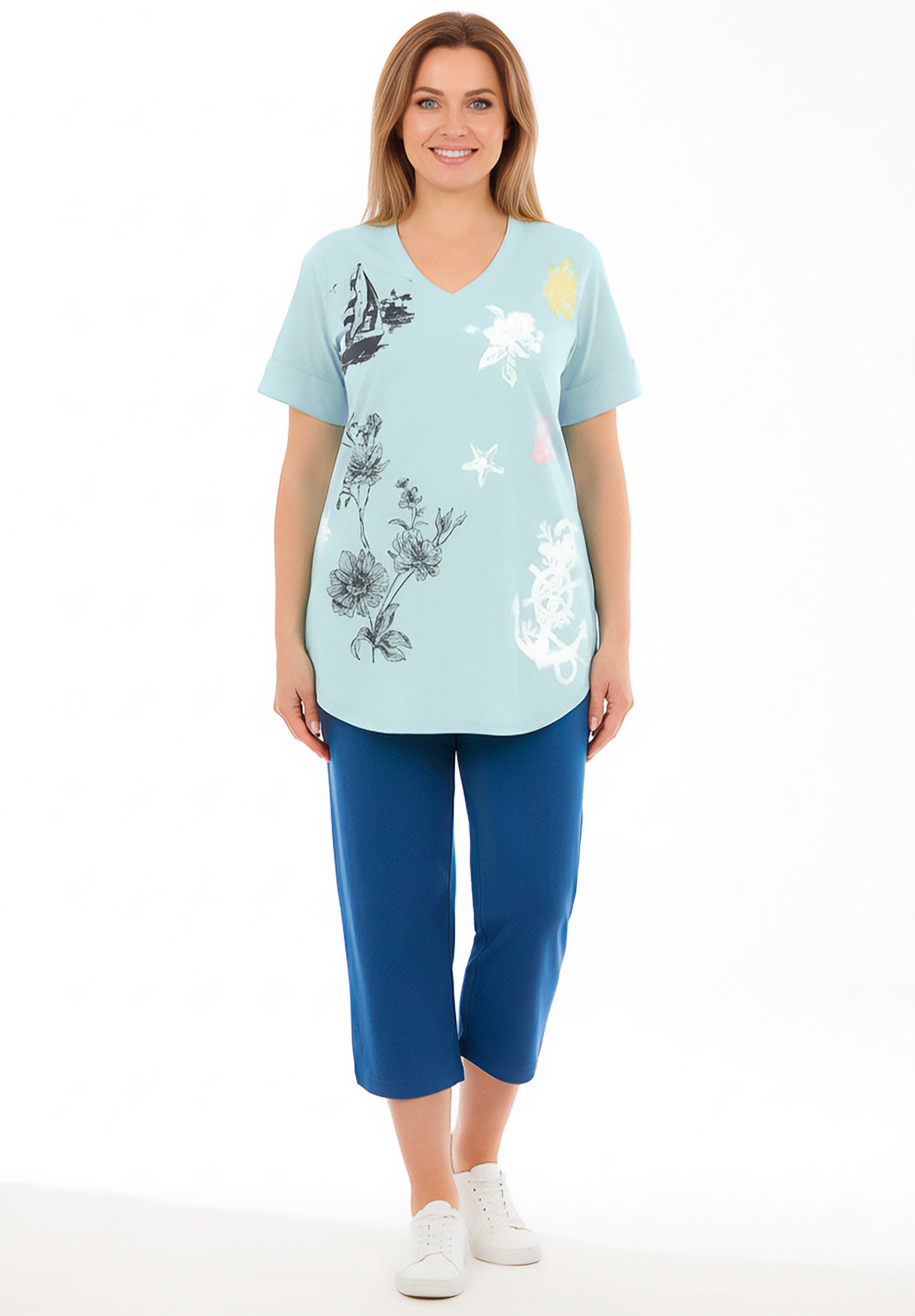 Two-Piece V-Neck Tunic & Capri Set image number 0