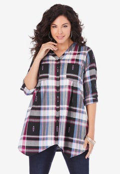 Soft Plaid Button-Front Shirt