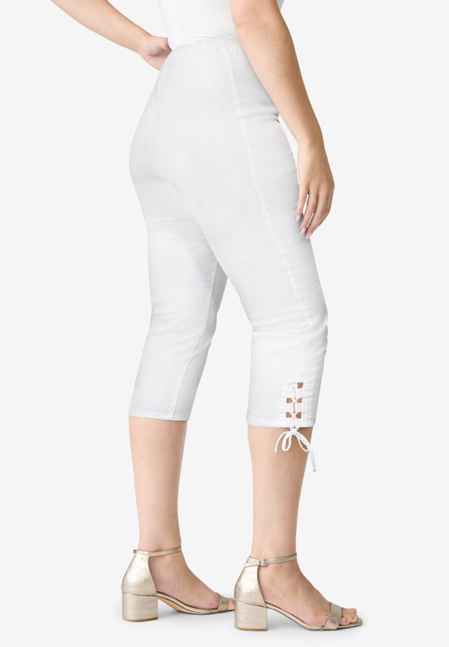 Plus Size Comfort Stretch Lace Up Capri Jean image number 2