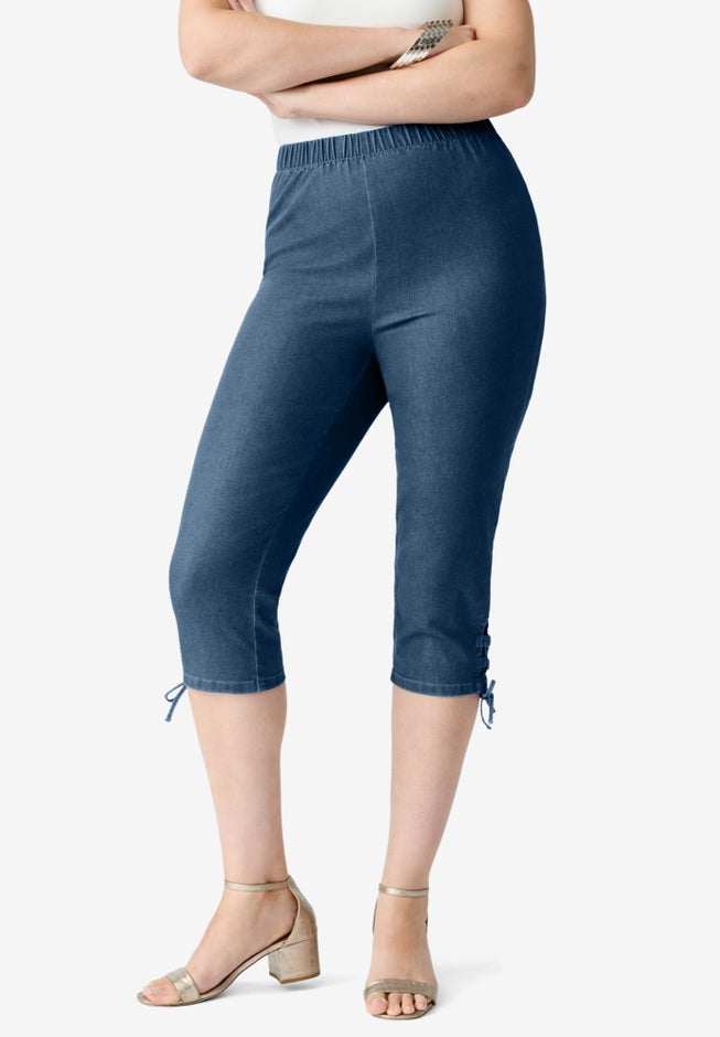 Plus Size Comfort Stretch Lace Up Capri Jean image number 0