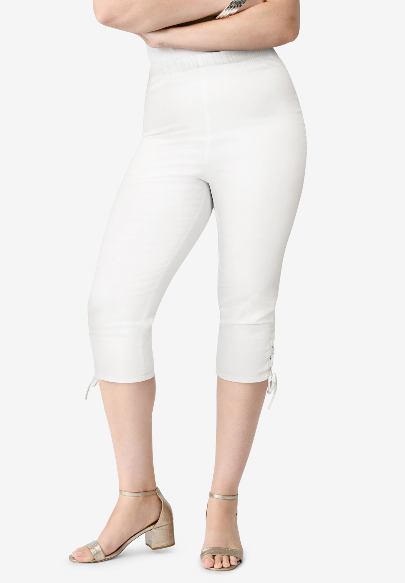 Plus Size Comfort Stretch Lace Up Capri Jean image number 0