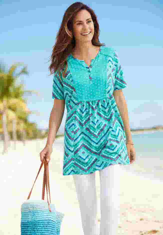 Mixed Print Henley Tunic image number 4