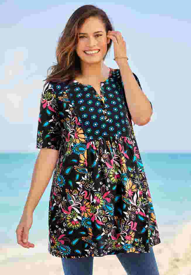 Mixed Print Henley Tunic image number 5