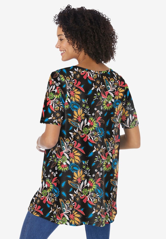 Mixed Print Henley Tunic image number 1