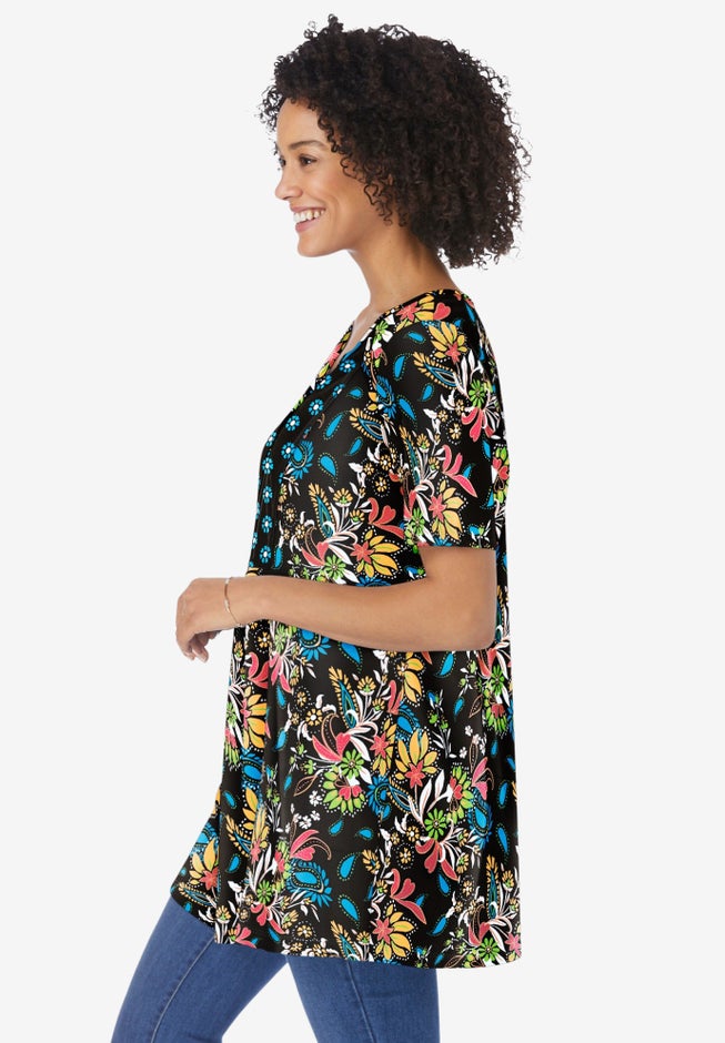 Mixed Print Henley Tunic image number 2
