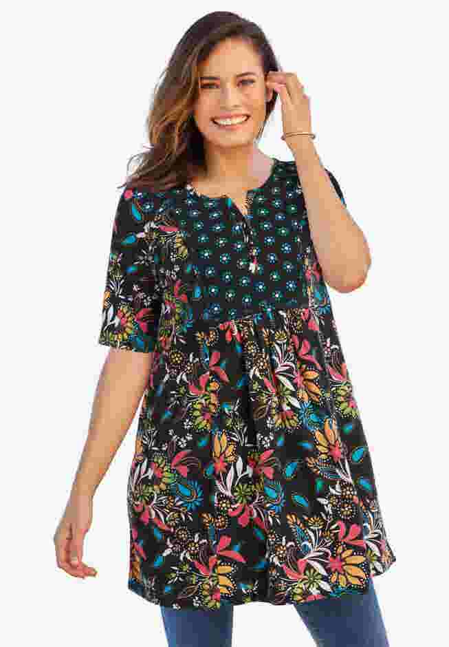 Mixed Print Henley Tunic image number 0