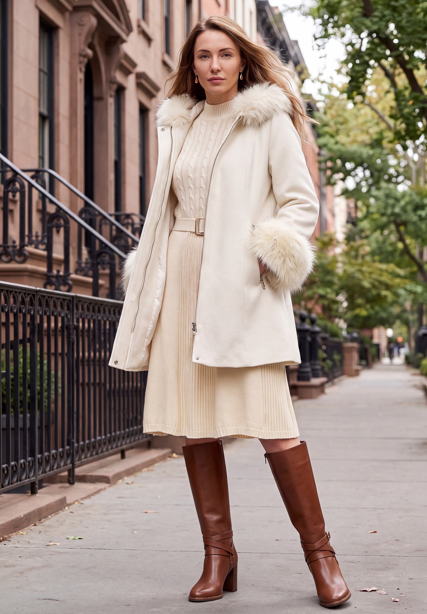 Hooded Faux Fur Trim Coat image number 0