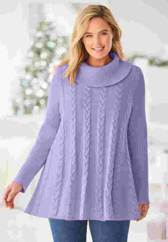 Cowl Neck Cable Knit Swing Sweater image number 0
